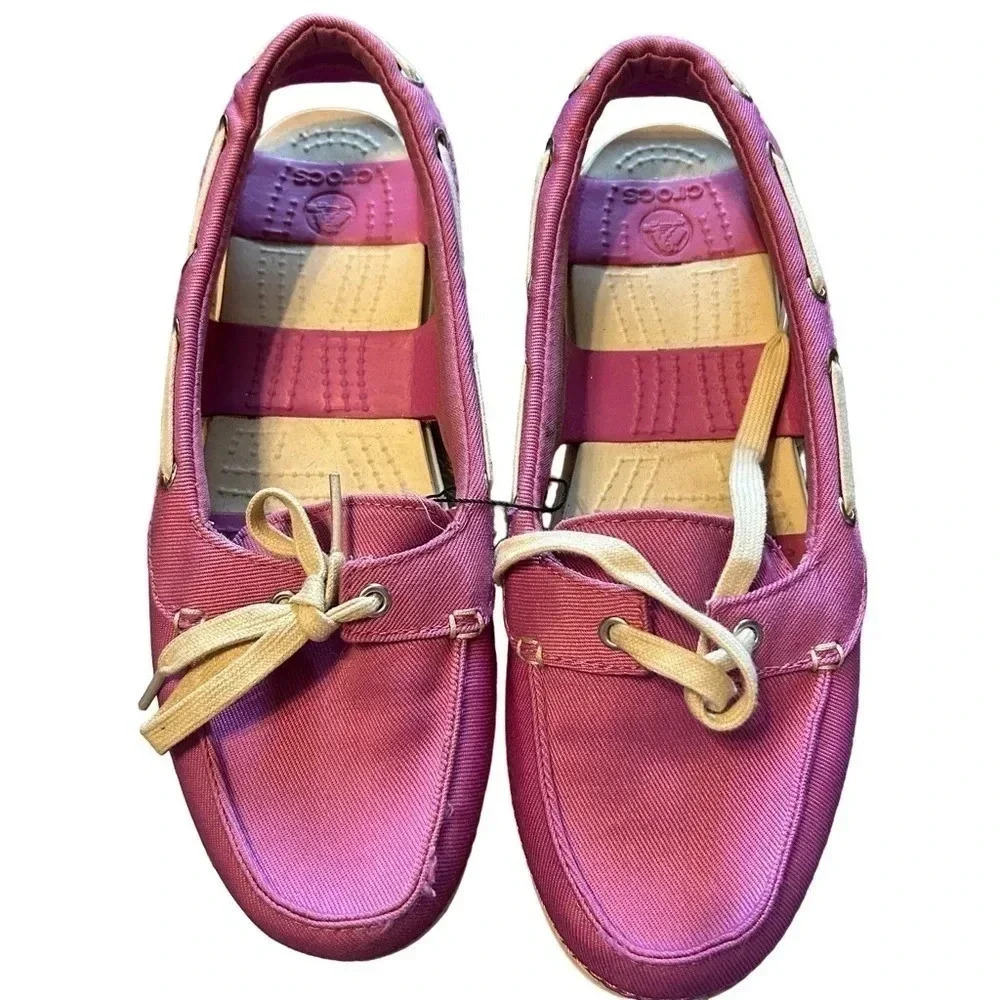 Crocs Beach‎ Line Hybrid Boat Shoe Women’s 9 Wild Orchid/Stucco EUC